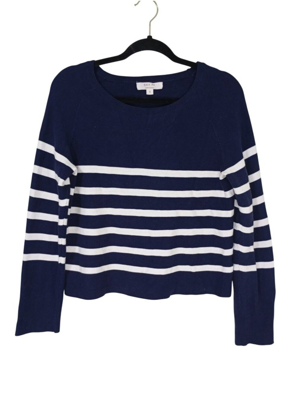 Striped Navy & White Cotton Long Sleeve Sweater - Size S - BRIT.NY